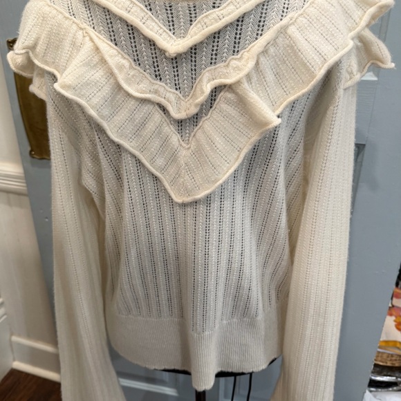 Anthropologie Cashmere Collection Victoria Ruffle Pullover Sweater Ivory Sz Xl - Picture 5 of 9